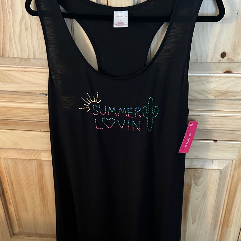 Xhilaration Black Tank Top with Vibrant Design